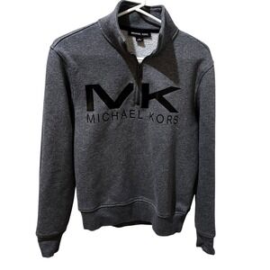 Michael Kors‎ Grey & Black Logo 1/4 Zip Sweatshirt Women's Size Medium Cozy Warm